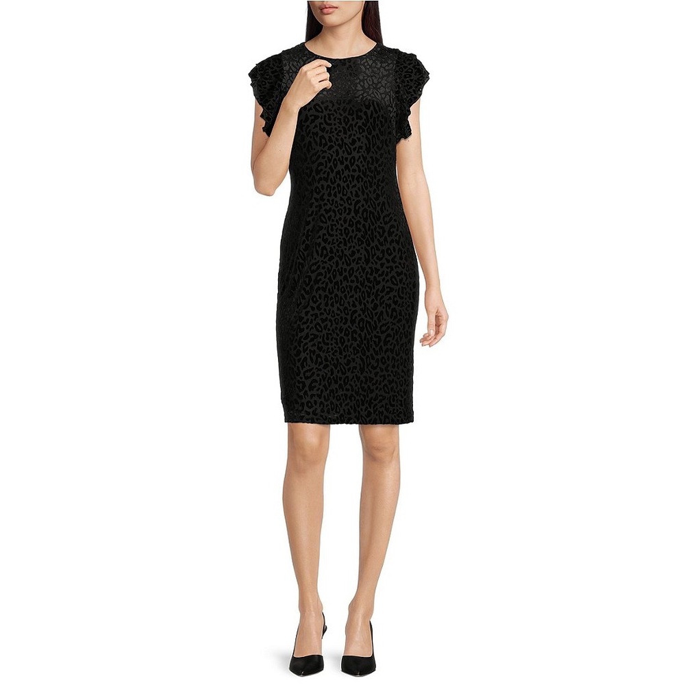 NWT TOMMY HILFIGER Flutter Short Sleeve Velvet Leopard Print Sheath Dress Sz 8
